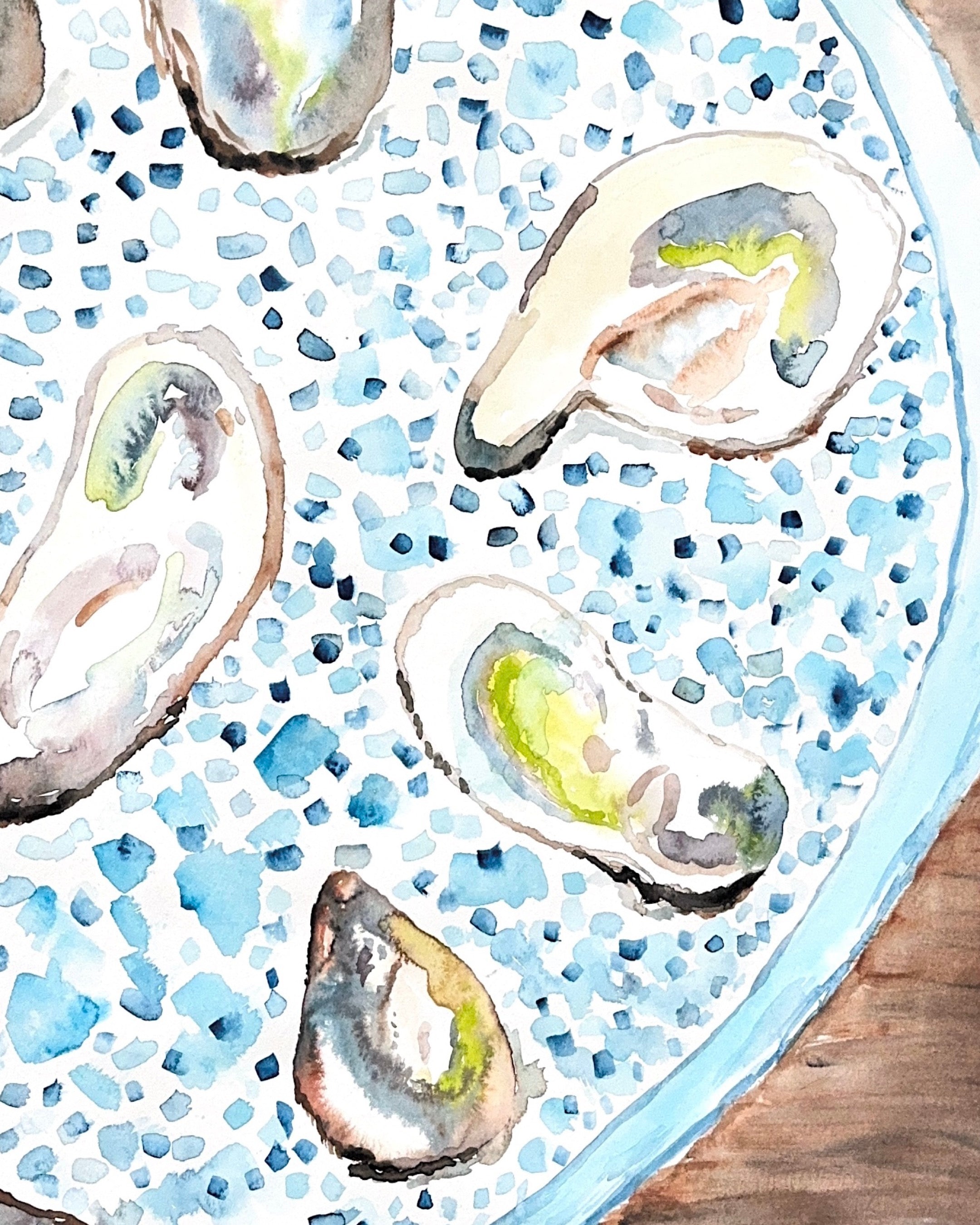 watercolor art print of an oyster plate