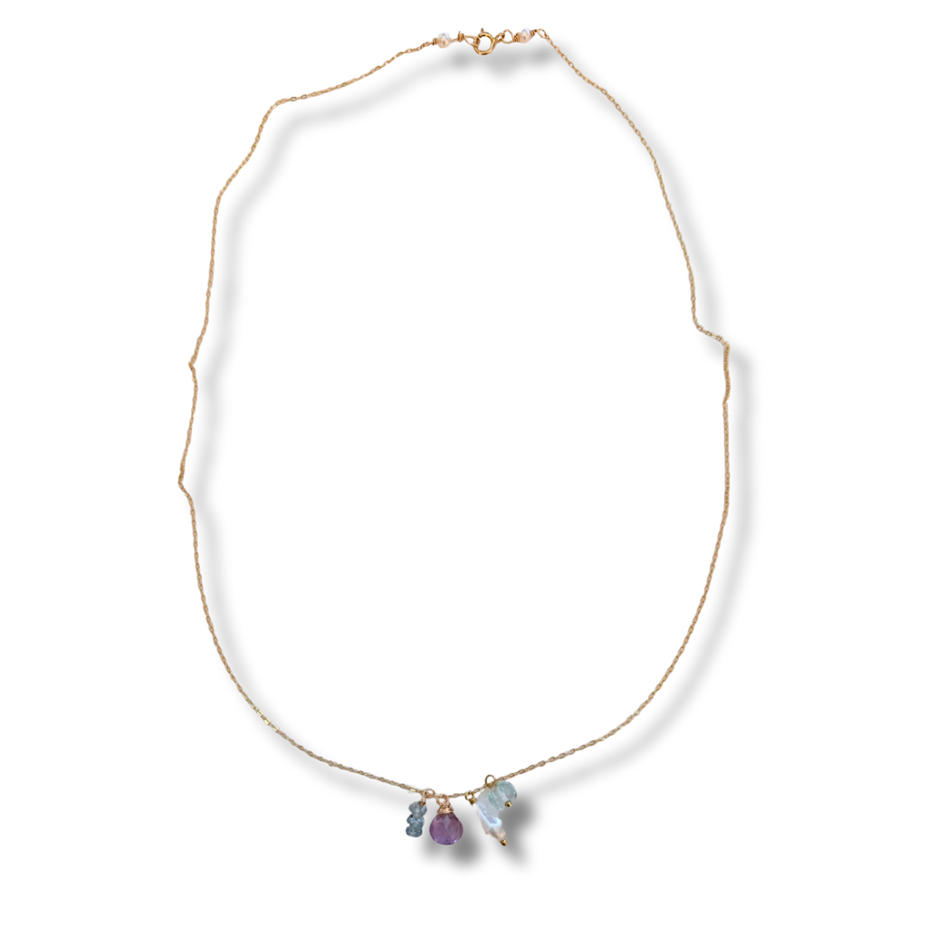 Dainty Aquamarine, Mystic Topaz, Amethyst & Freshwater Pearl Necklace