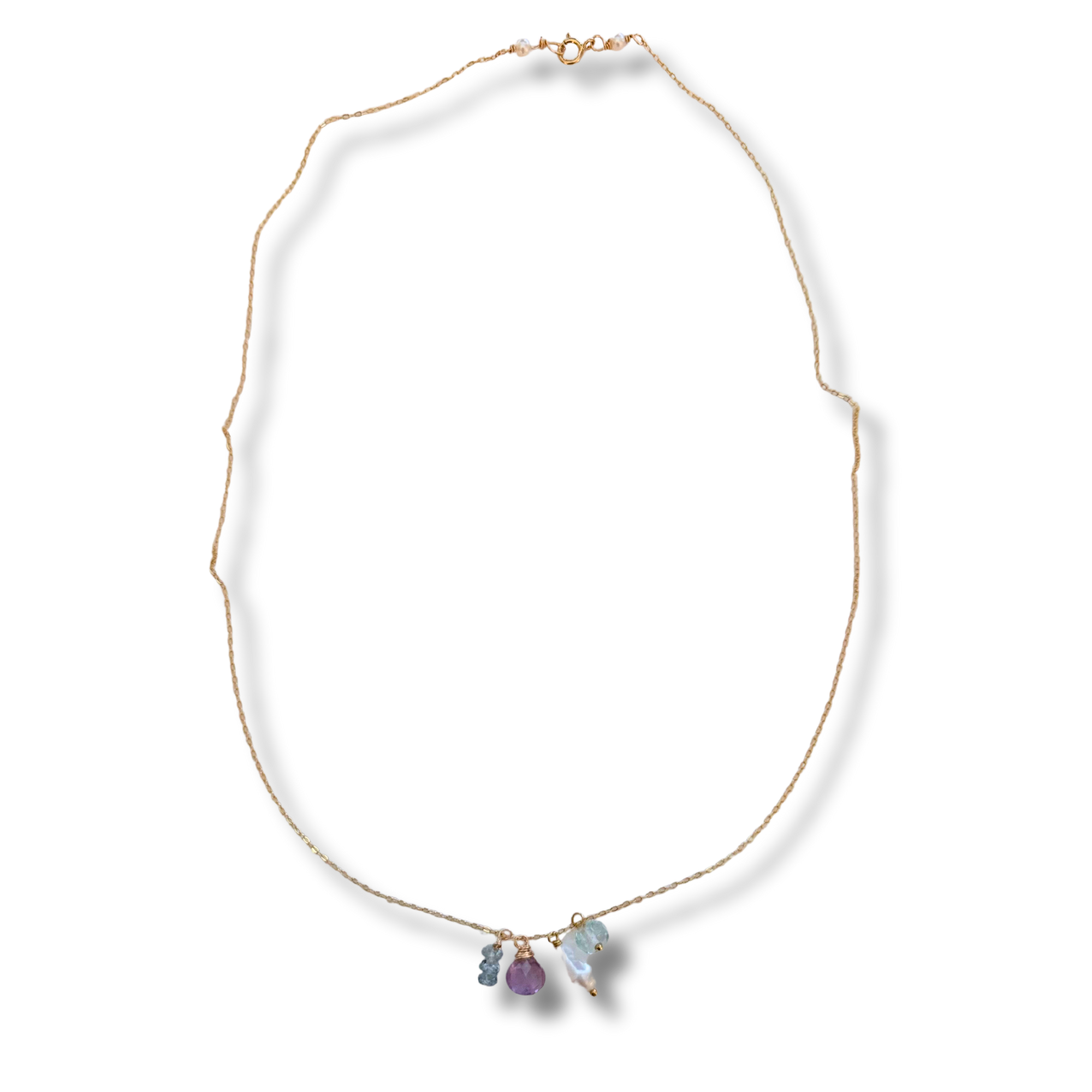Dainty Aquamarine, Mystic Topaz, Amethyst & Freshwater Pearl Necklace