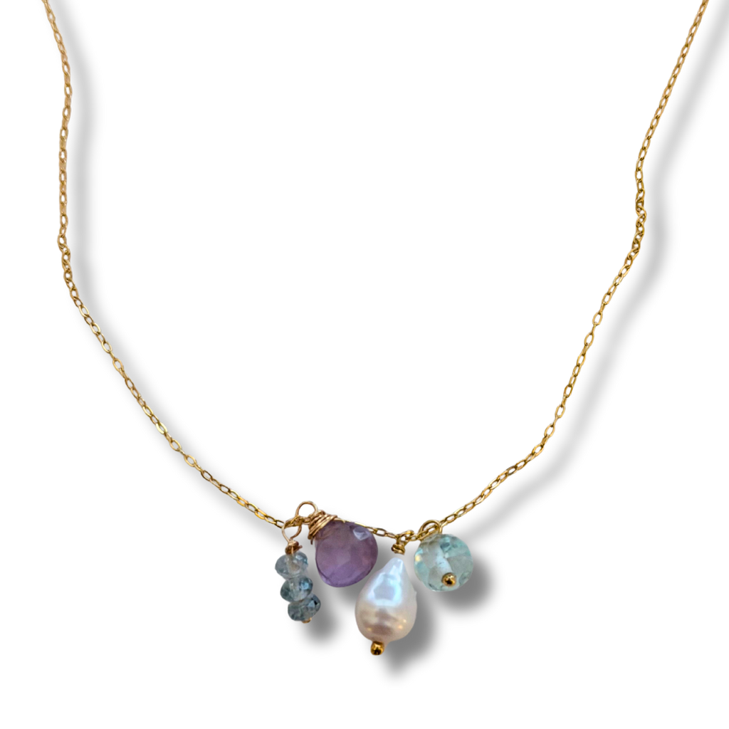 Dainty Aquamarine, Mystic Topaz, Amethyst & Freshwater Pearl Necklace