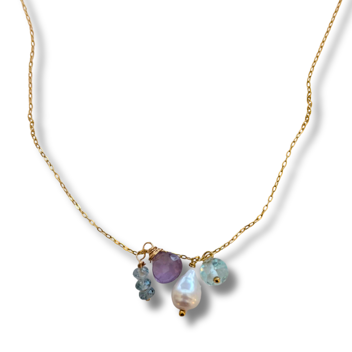Dainty Aquamarine, Mystic Topaz, Amethyst & Freshwater Pearl Necklace