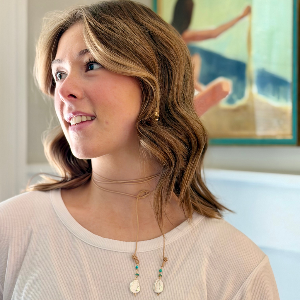 Coastal Tide Pearl Leather Lariat Necklace