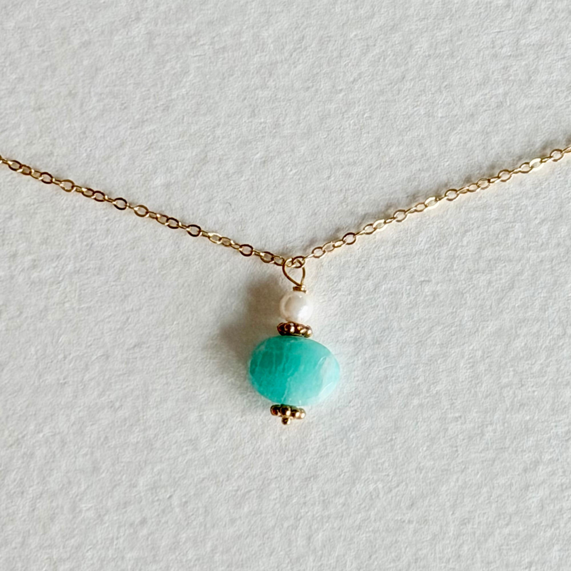 Amazonite + Pearl Dainty Necklace