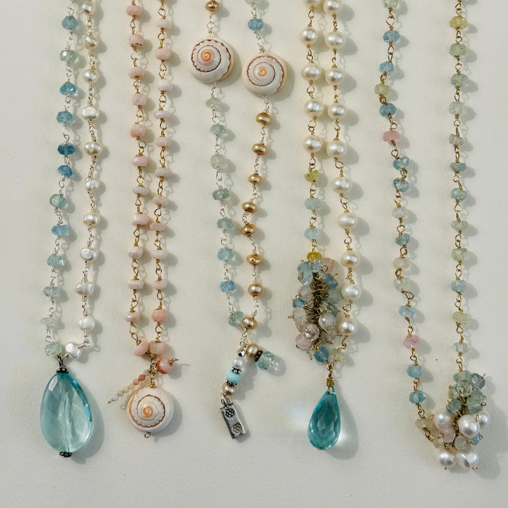 Aquamarine Briolette & Pearl Necklace