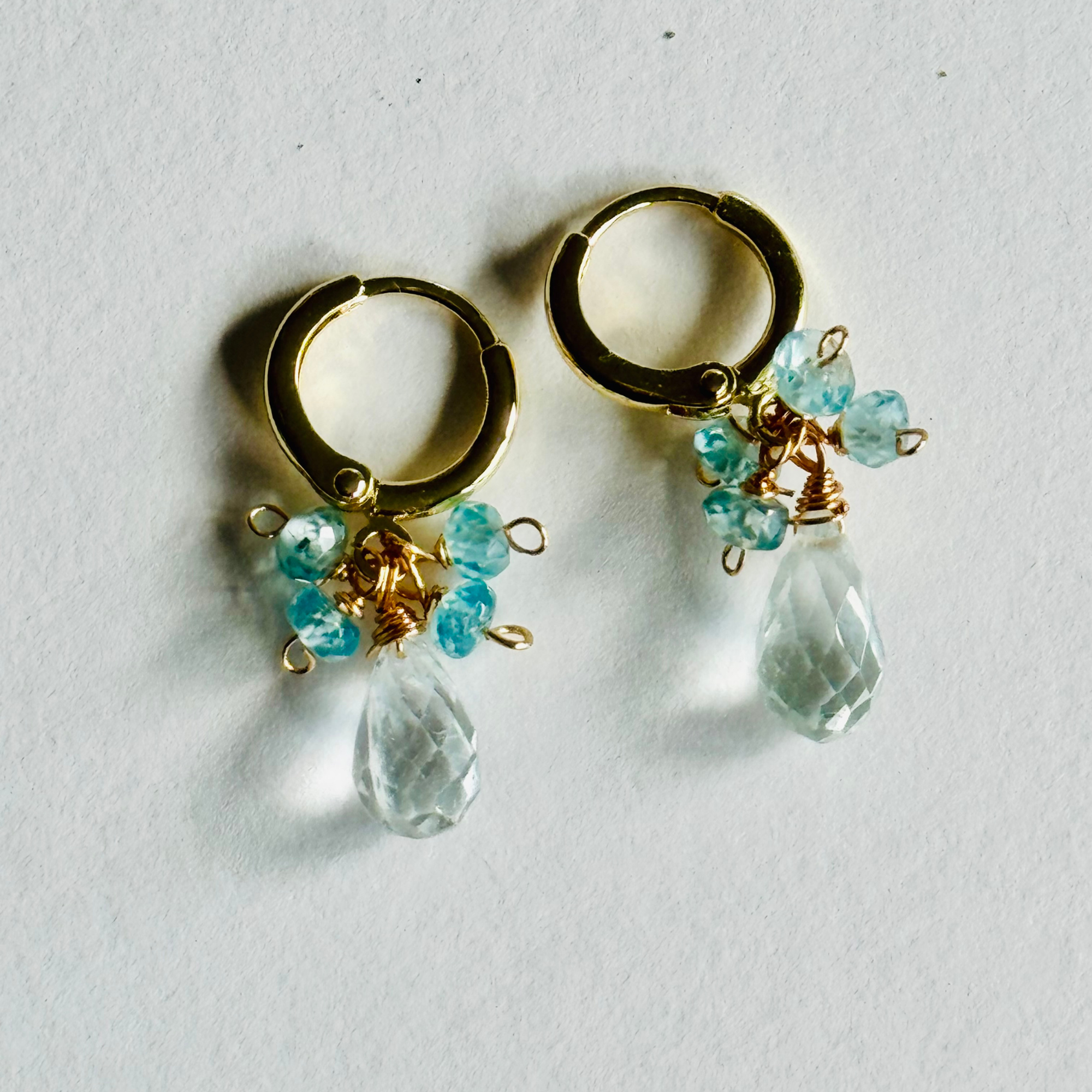 Aquamarine & Topaz Huggie Earrings