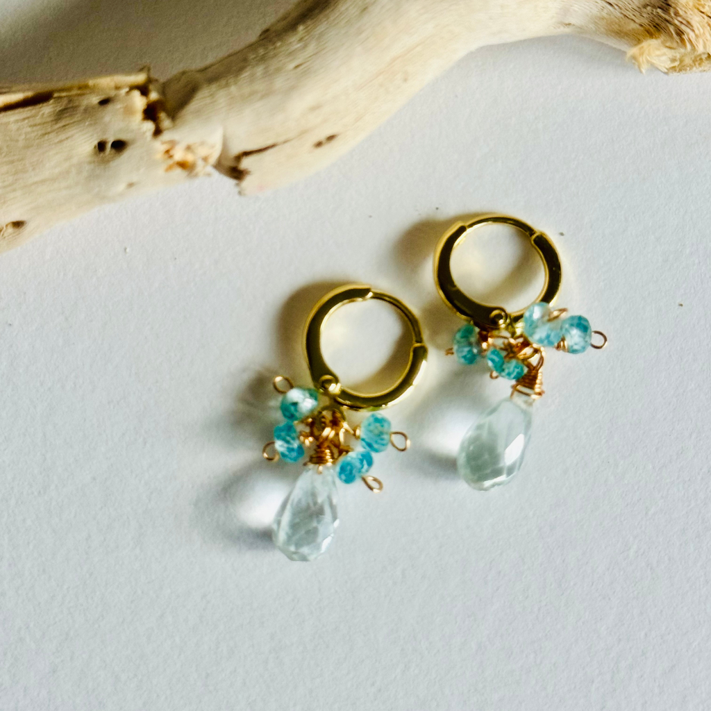 Aquamarine & Topaz Huggie Earrings