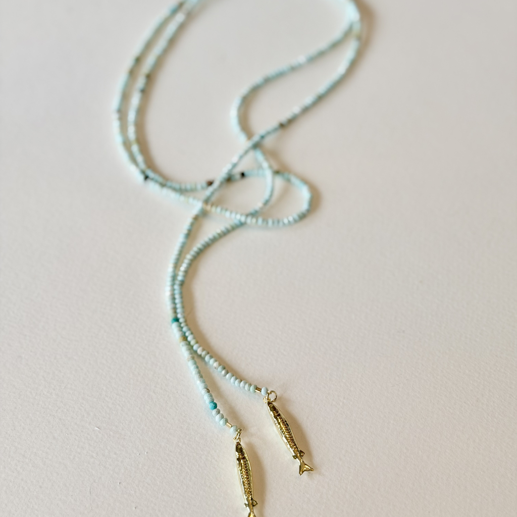 Twin Tide Turquoise Lariat Necklace