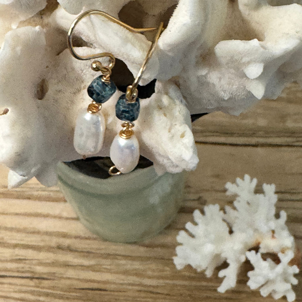 Blue Topaz & Pearl Earrings
