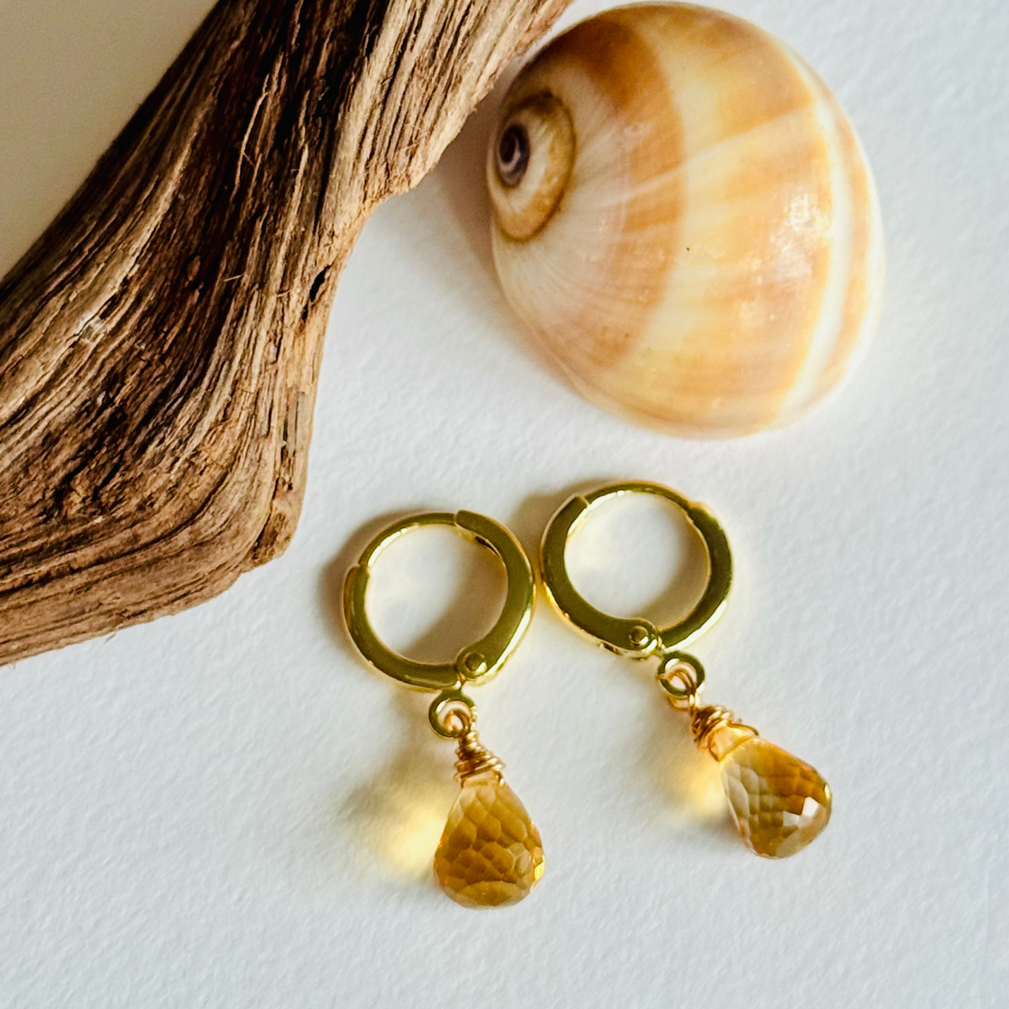 Citrine Briolette Huggie Earrings
