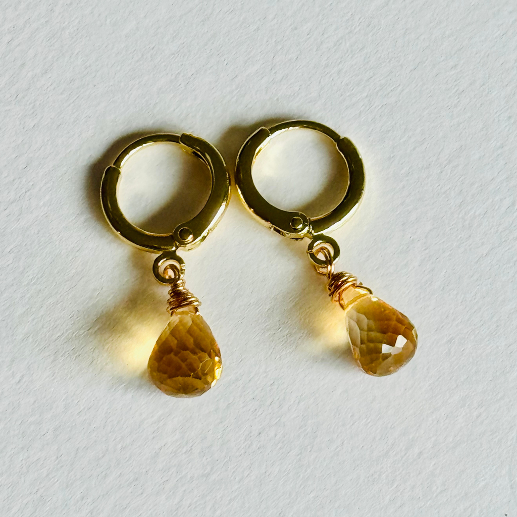 Citrine Briolette Huggie Earrings