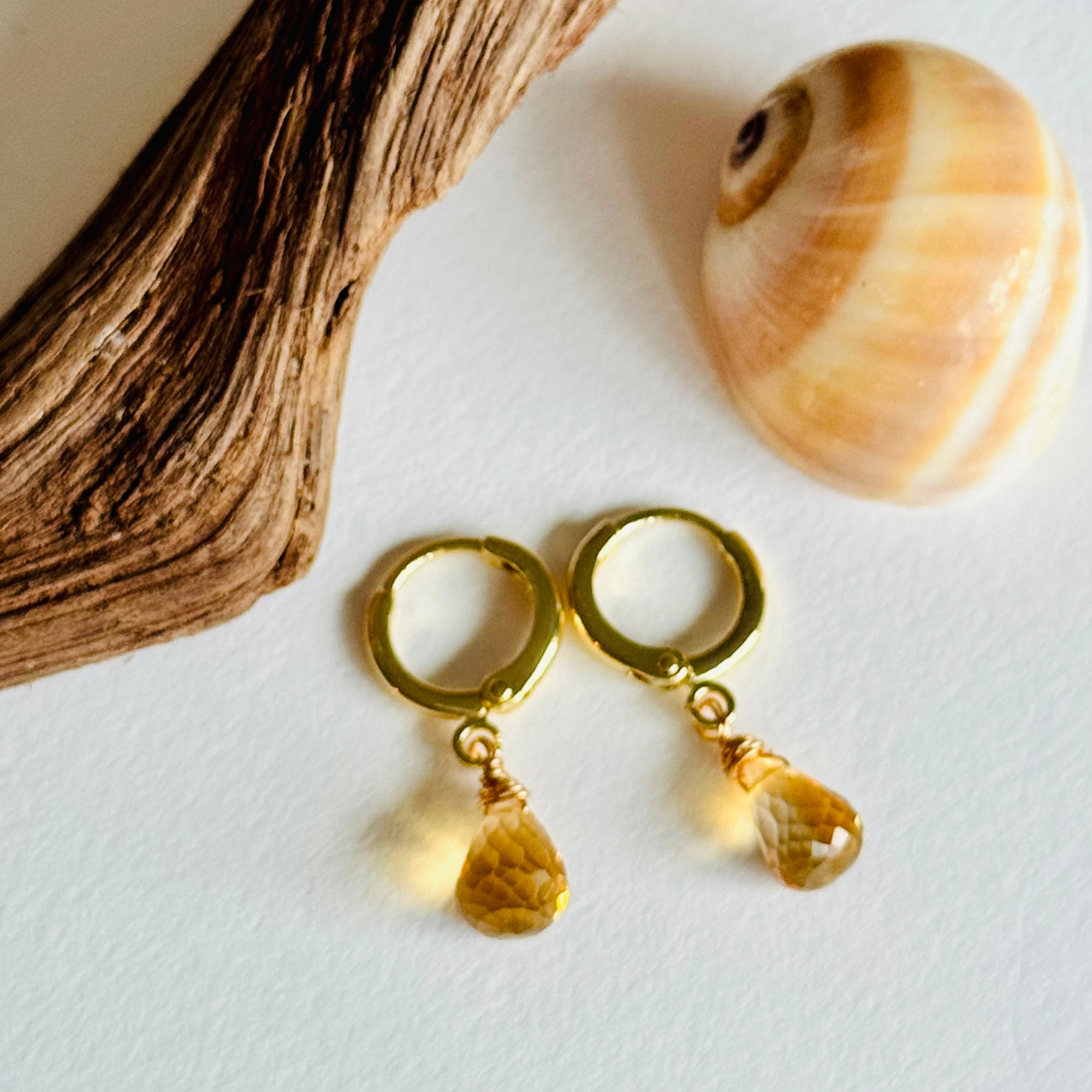 Citrine Briolette Huggie Earrings