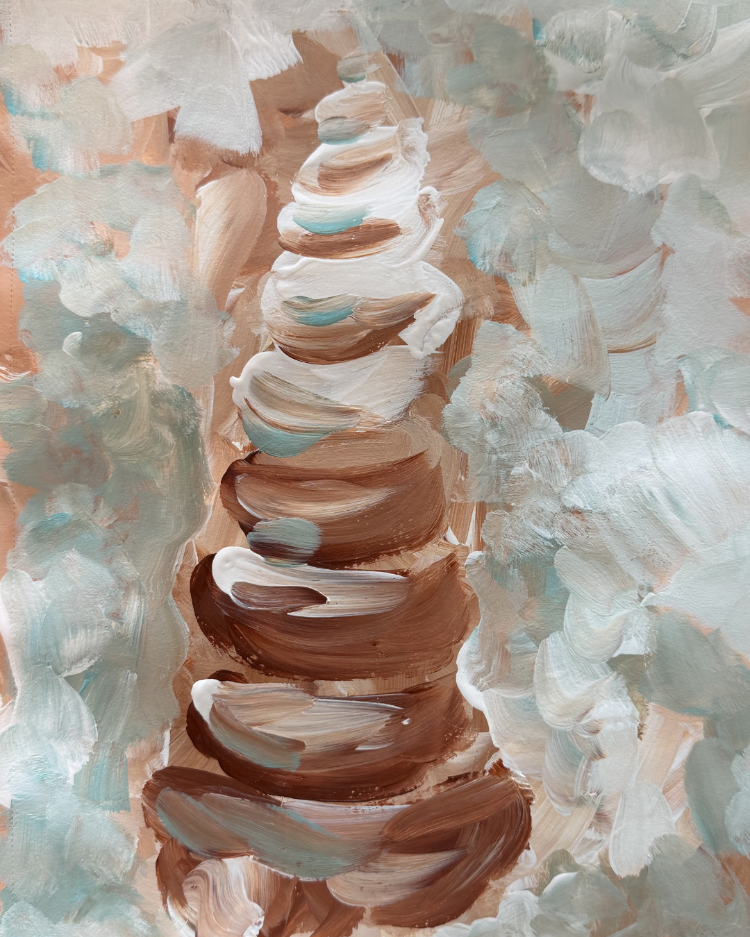 Stack of shells with a soft, blurred background original acrylic painting by Tracy Grogan