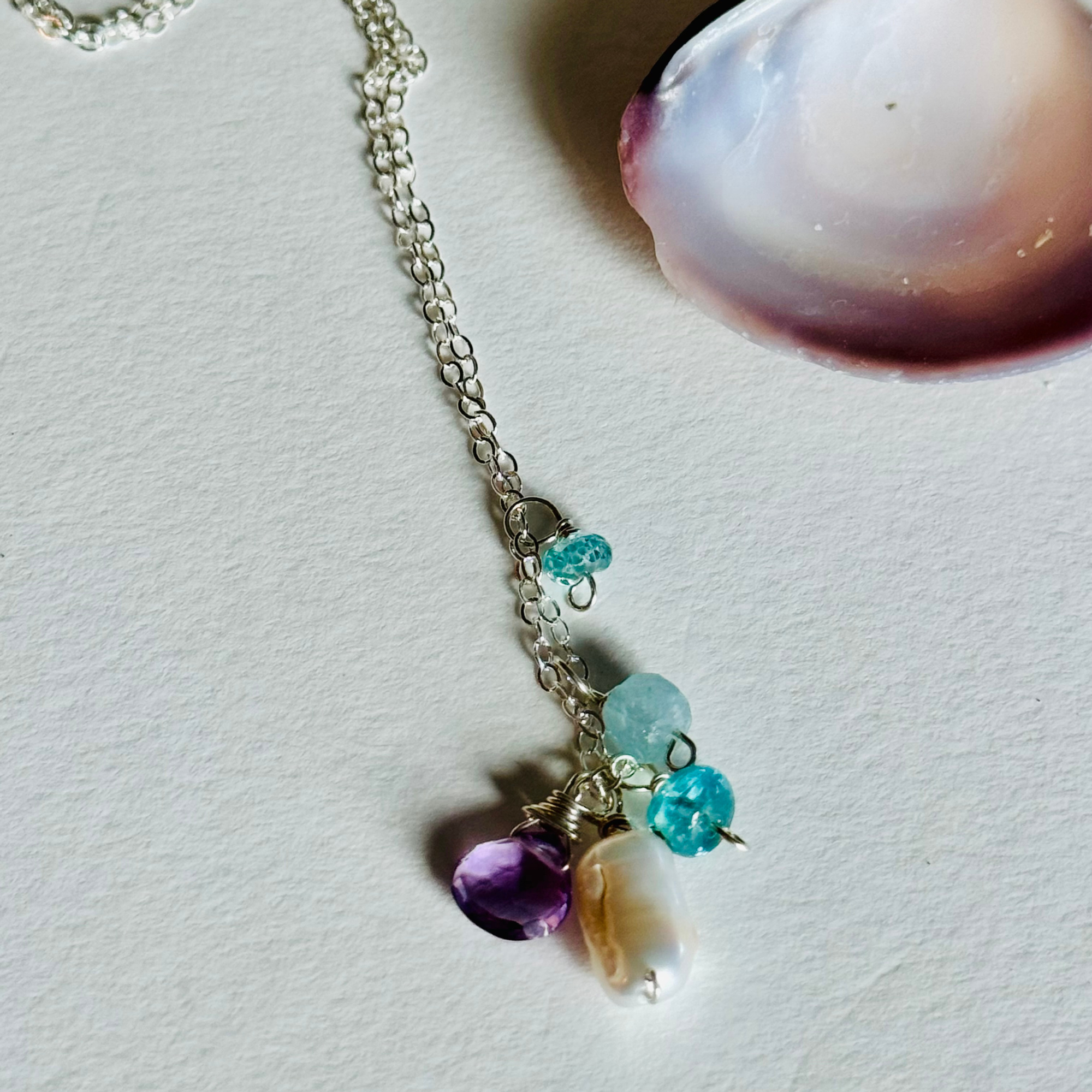 Dainty Midnight Tide Gemstone Cluster Necklace
