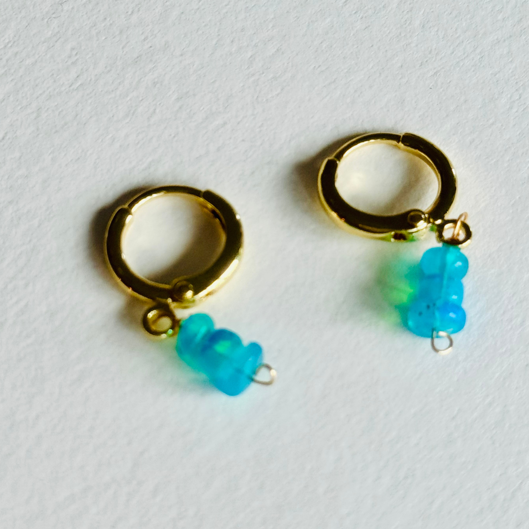 Ethiopian Blue Opal Huggie Earrings