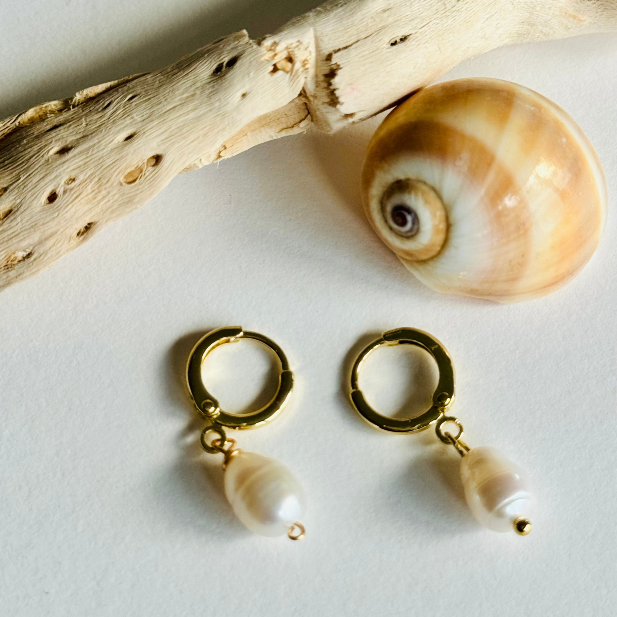 Freshwater Pearl Teardrop Huggie Earrings