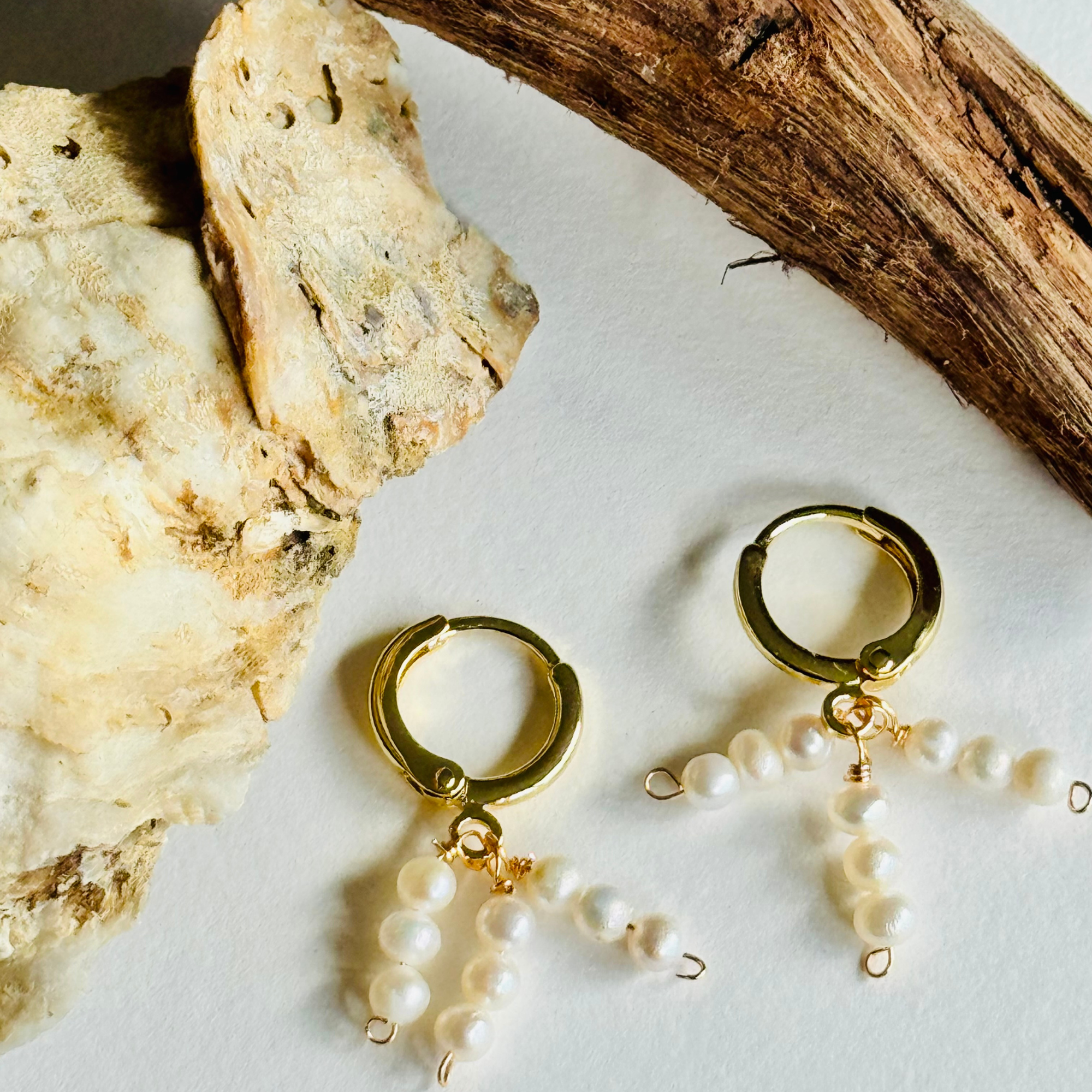 Freshwater Pearls Trio Huggie Earrings