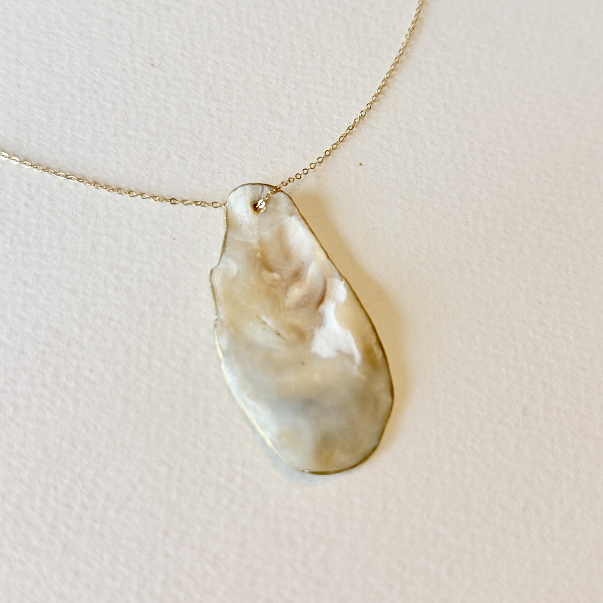 Necklace with a large shell pendant on a light background