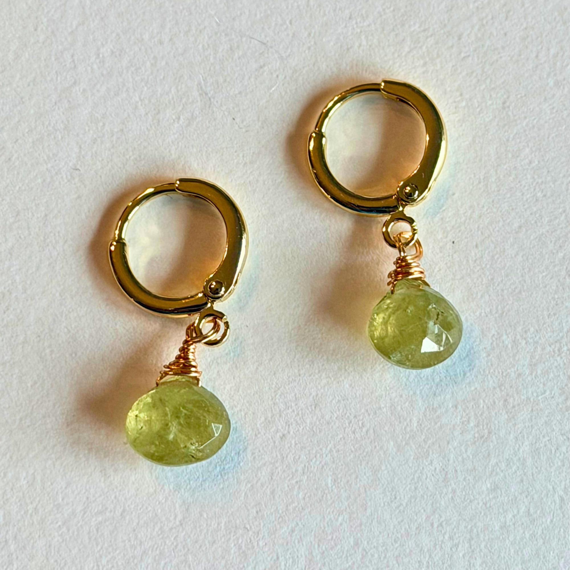 Green Garnet Huggie Earrings