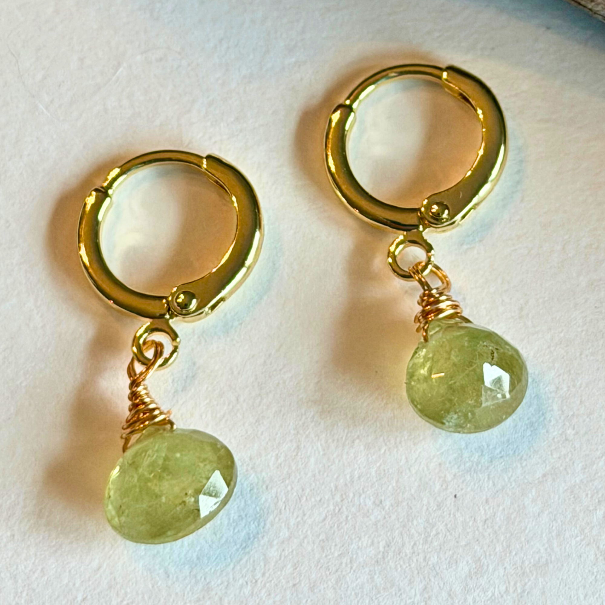 Green Garnet Huggie Earrings