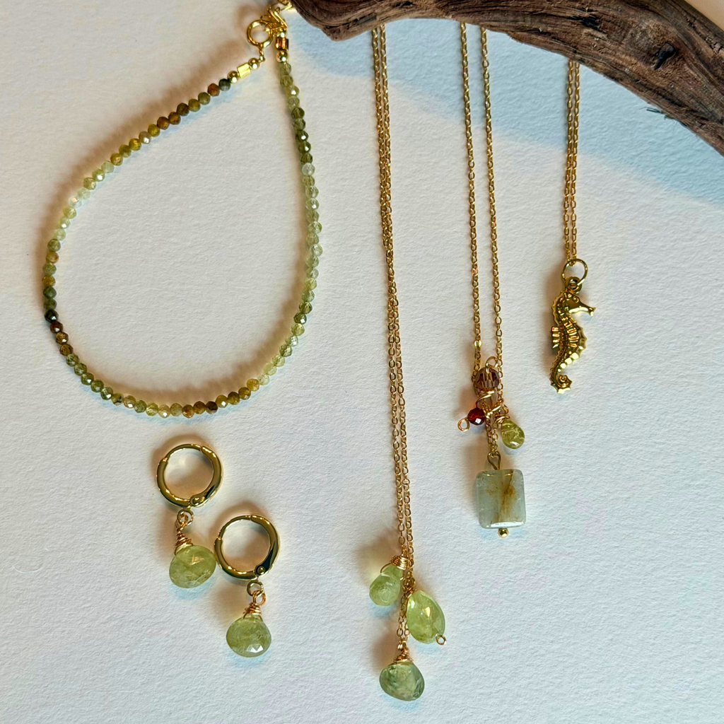 Green Garnet Huggie Earrings