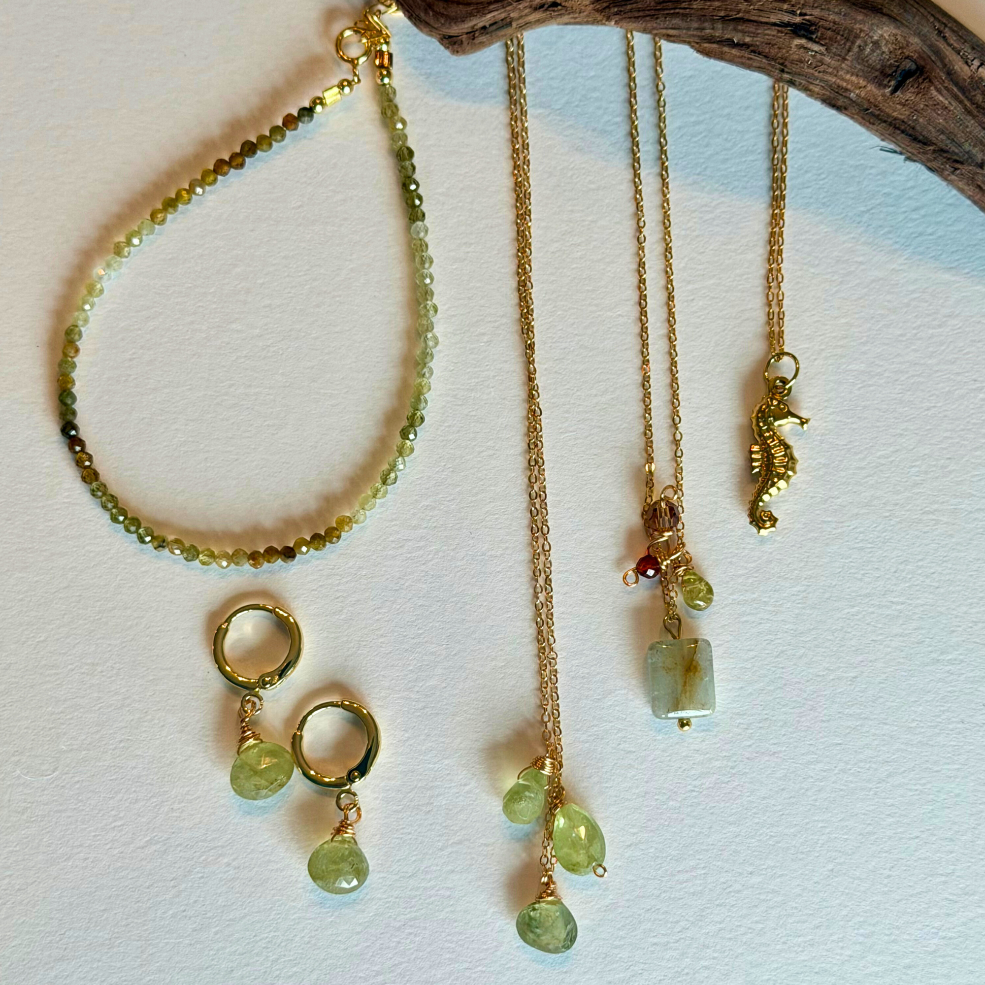 Green Garnet Huggie Earrings