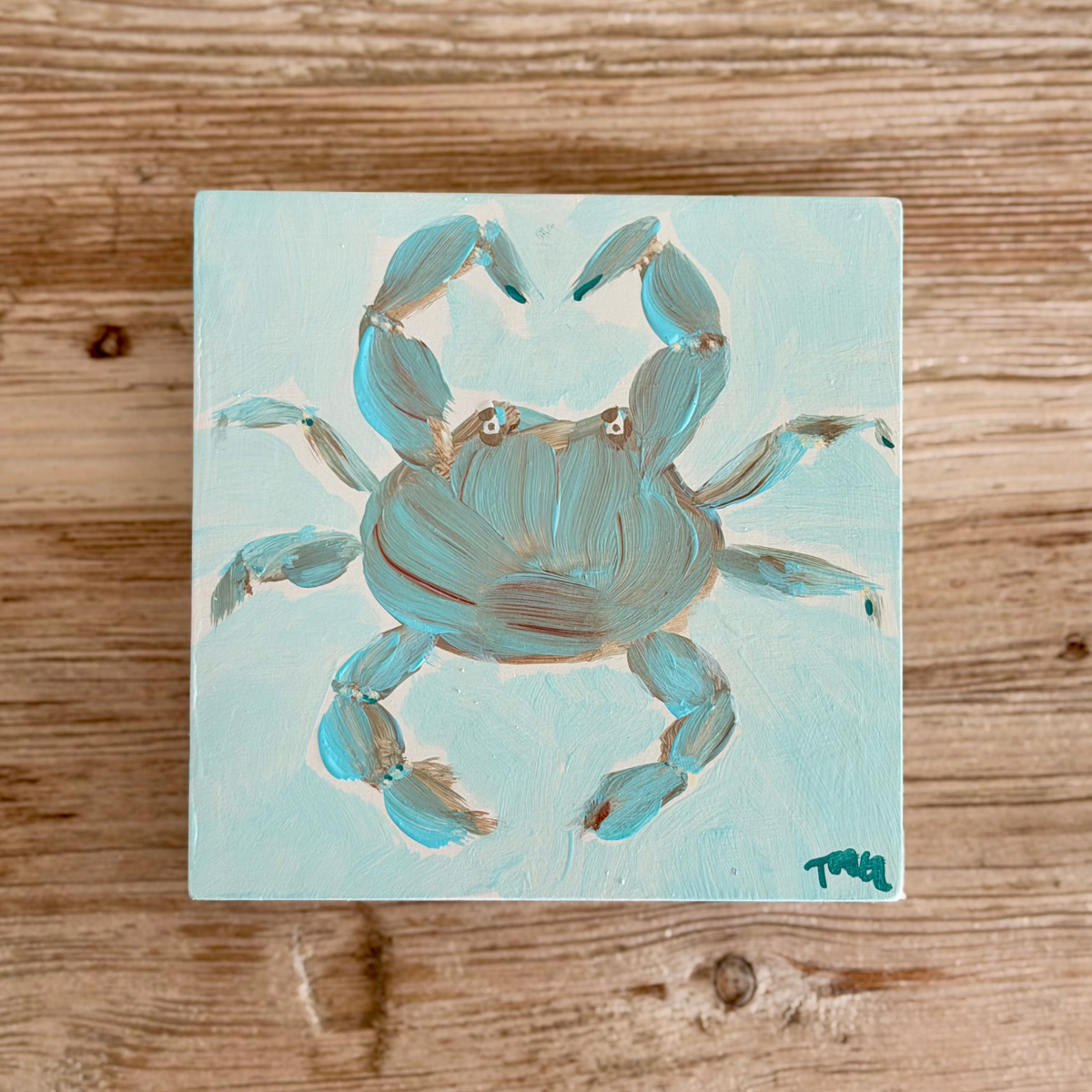 Sea Glass Crab | Original Acrylic Painting on Wood Block