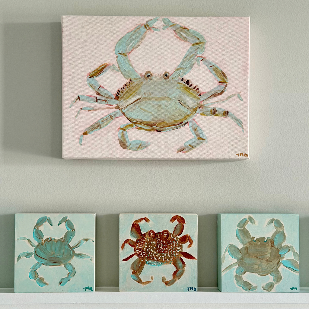 Sea Glass Crab | Original Acrylic Painting on Wood Block