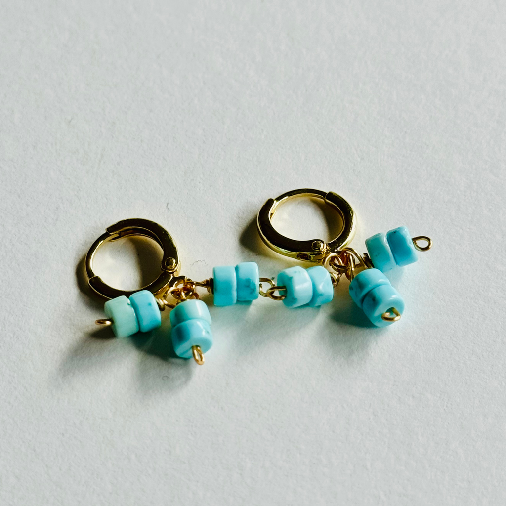 Light Blue Turquoise Heishi Huggie Earrings