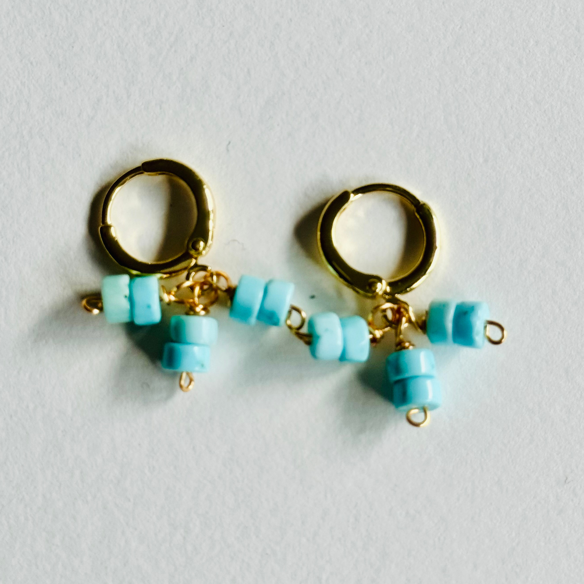 Light Blue Turquoise Heishi Huggie Earrings