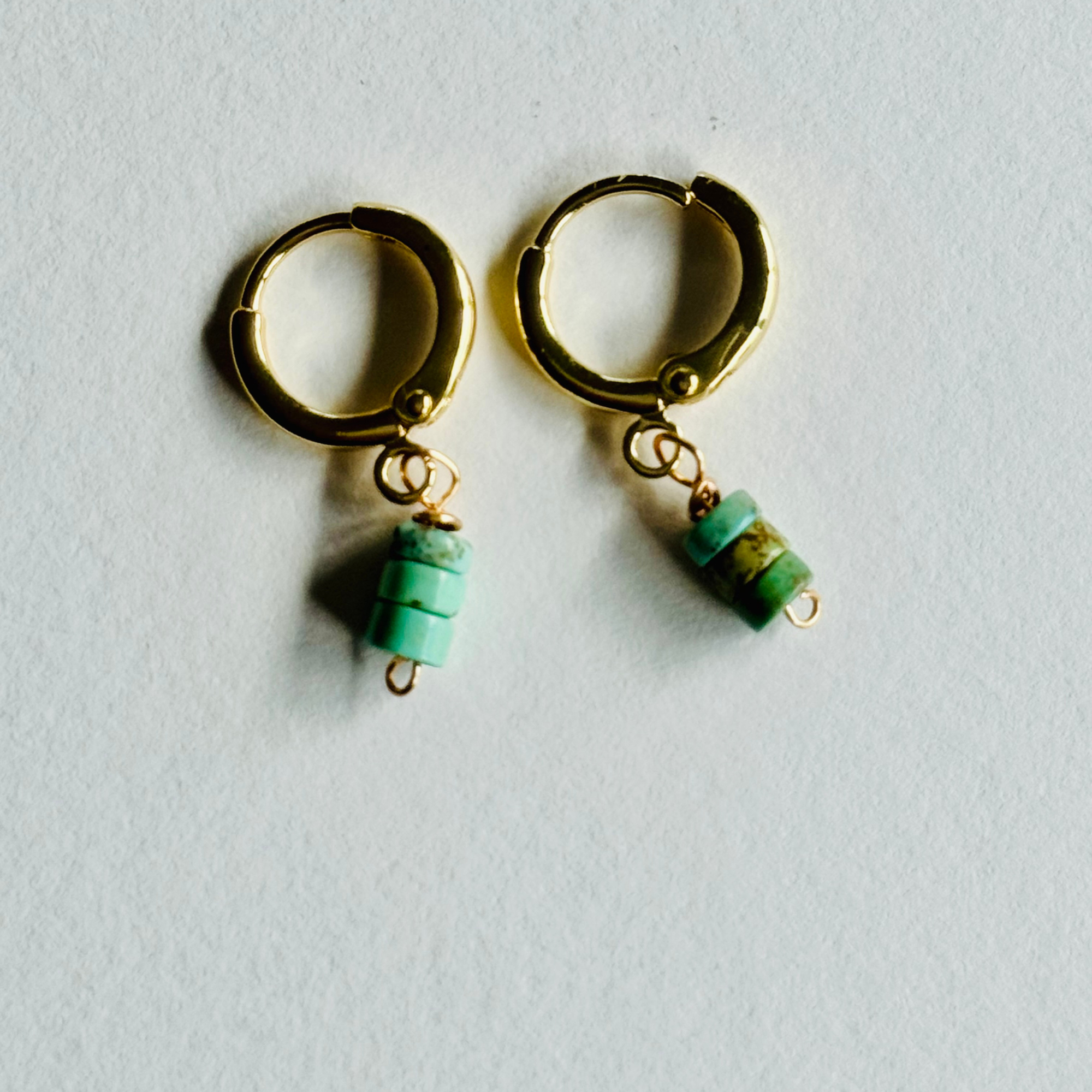 Light Green Heishi Turquoise Huggie Earrings