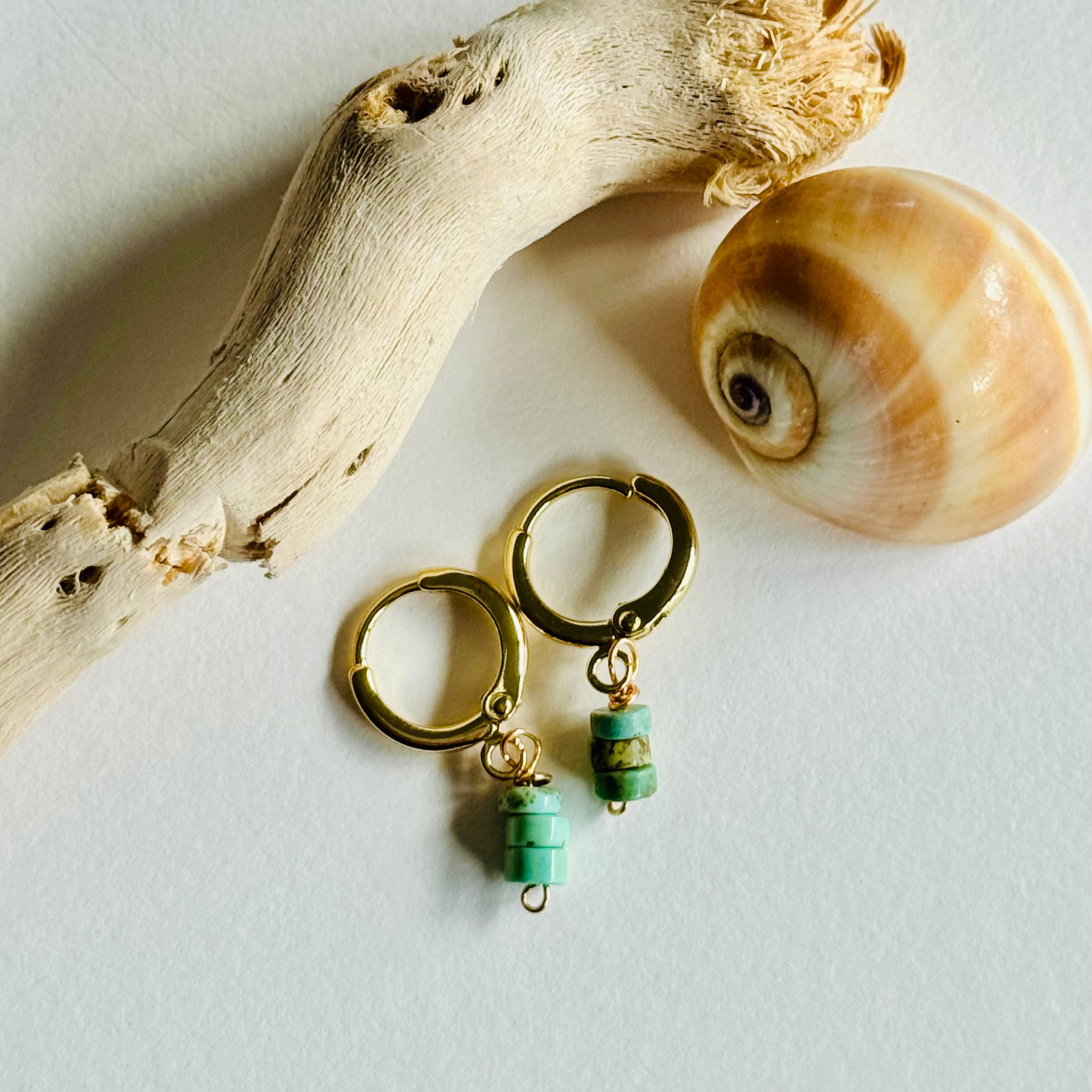 Light Green Heishi Turquoise Huggie Earrings