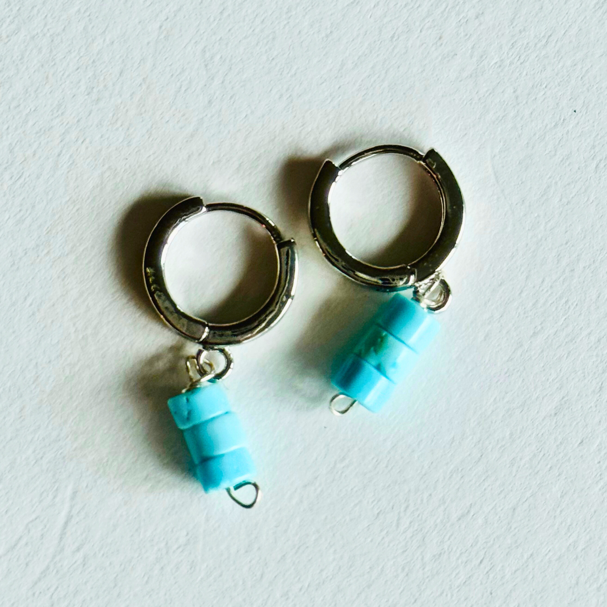 Light Blue Turquoise Silver Huggie Earrings