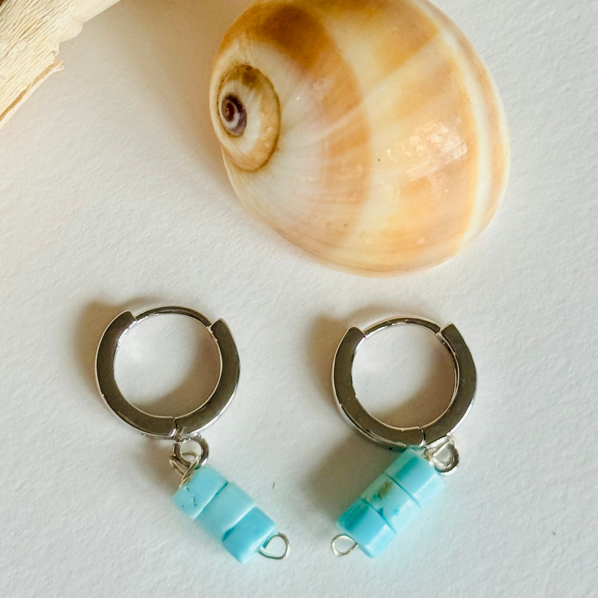 Light Blue Turquoise Silver Huggie Earrings