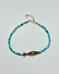 - Coastal turquoise fish bracelet with petite faceted gemstones and gold fish accent by Marie & Oakley