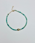 Green turquoise mini fish bracelet with 14k gold-filled details by Marie & Oakley