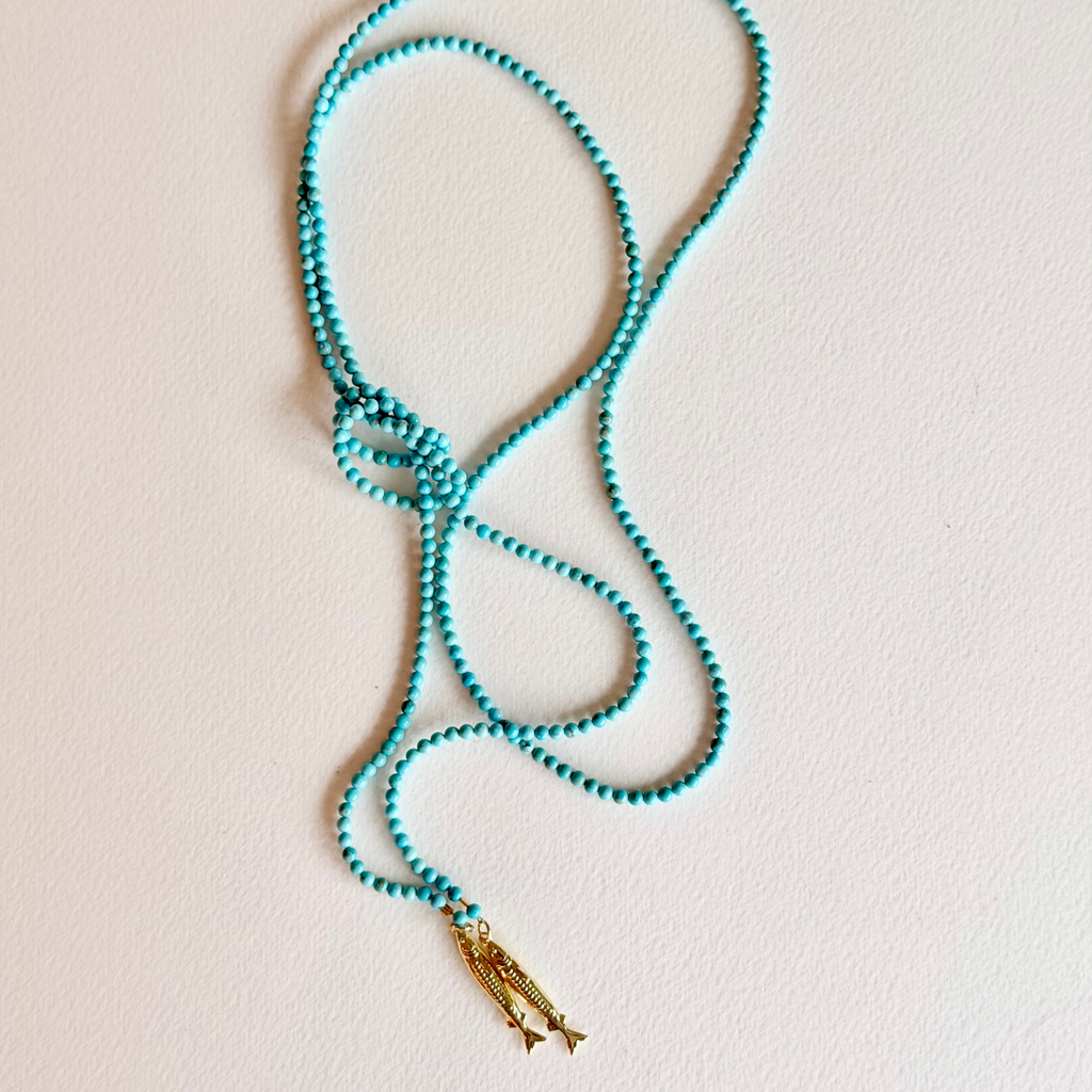 Little Catch Turquoise Lariat Necklace | Natural Turquoise & 14k Gold Filled Fish Necklace