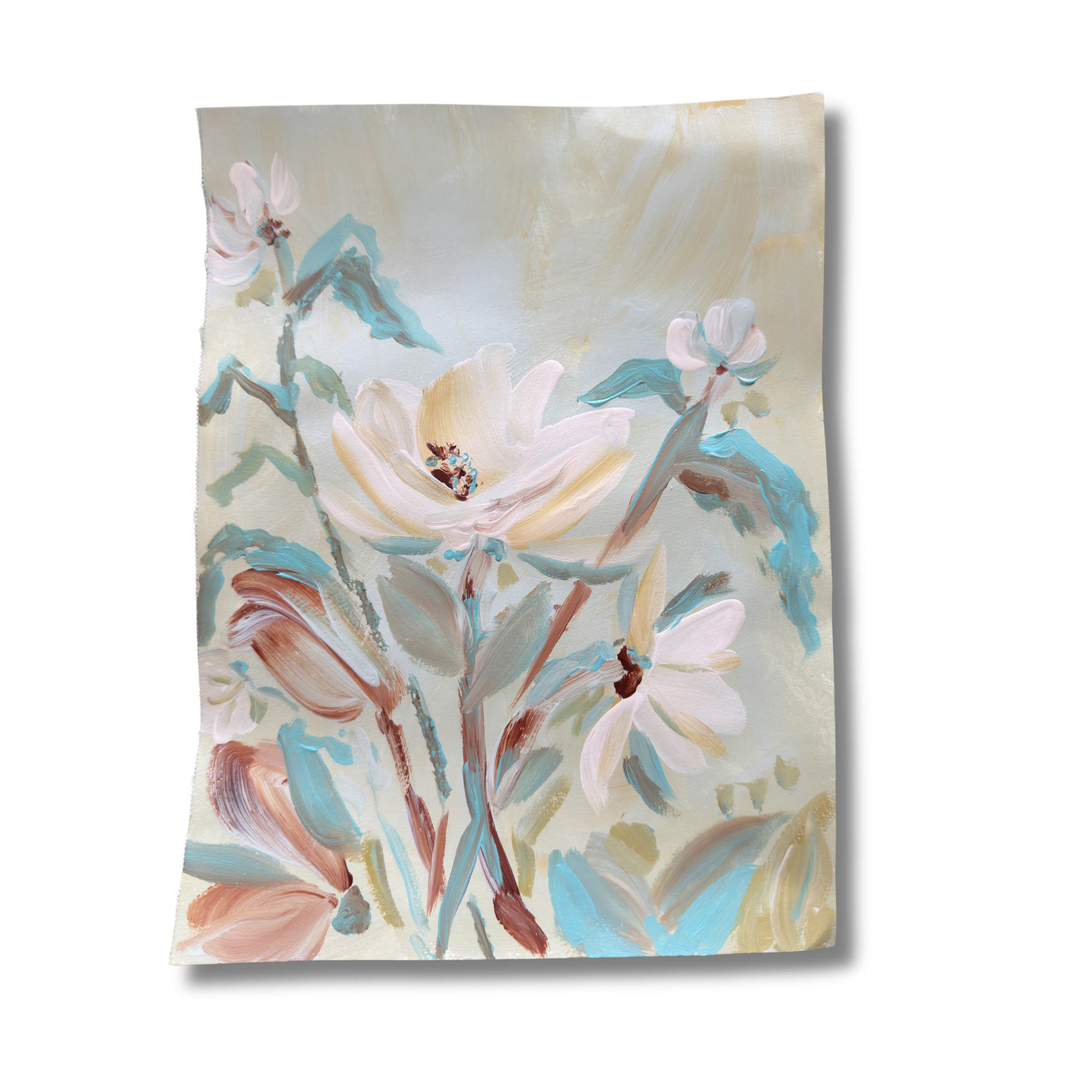 Floral painting with pastel colors on a light background