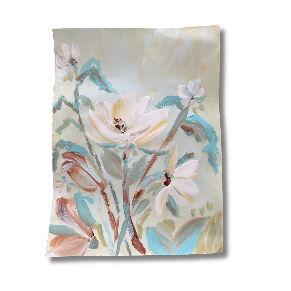 Floral painting with pastel colors on a light background