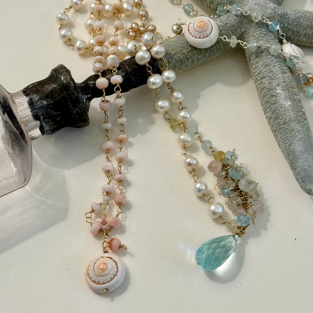Aquamarine Briolette & Pearl Necklace