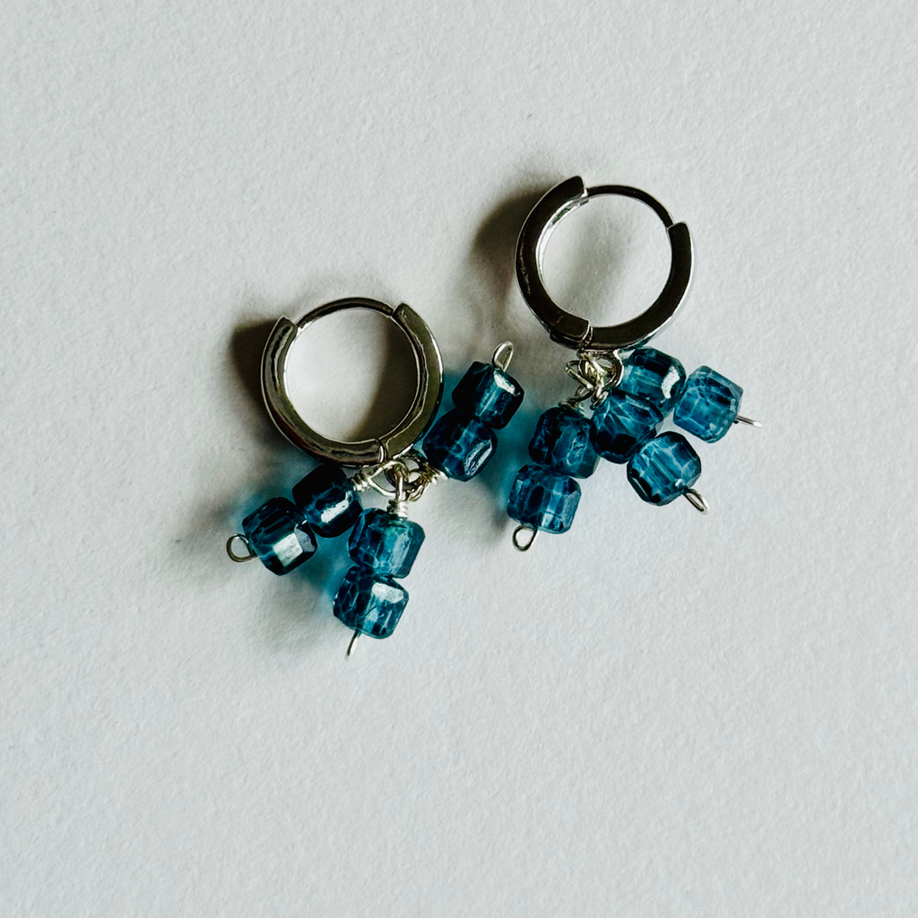 Mystic Blue Topaz Trio Silver Huggie Earrings