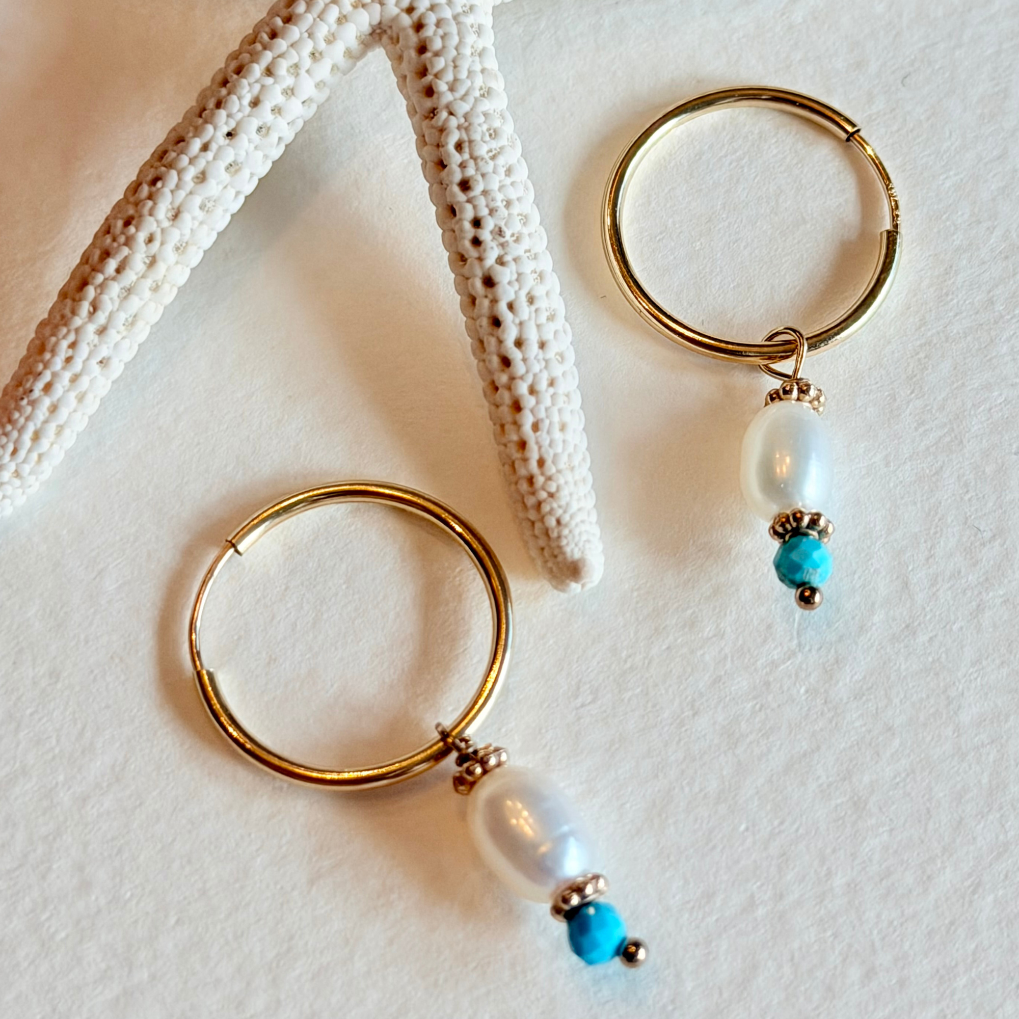 Pearl & Turquoise Hoop Earrings