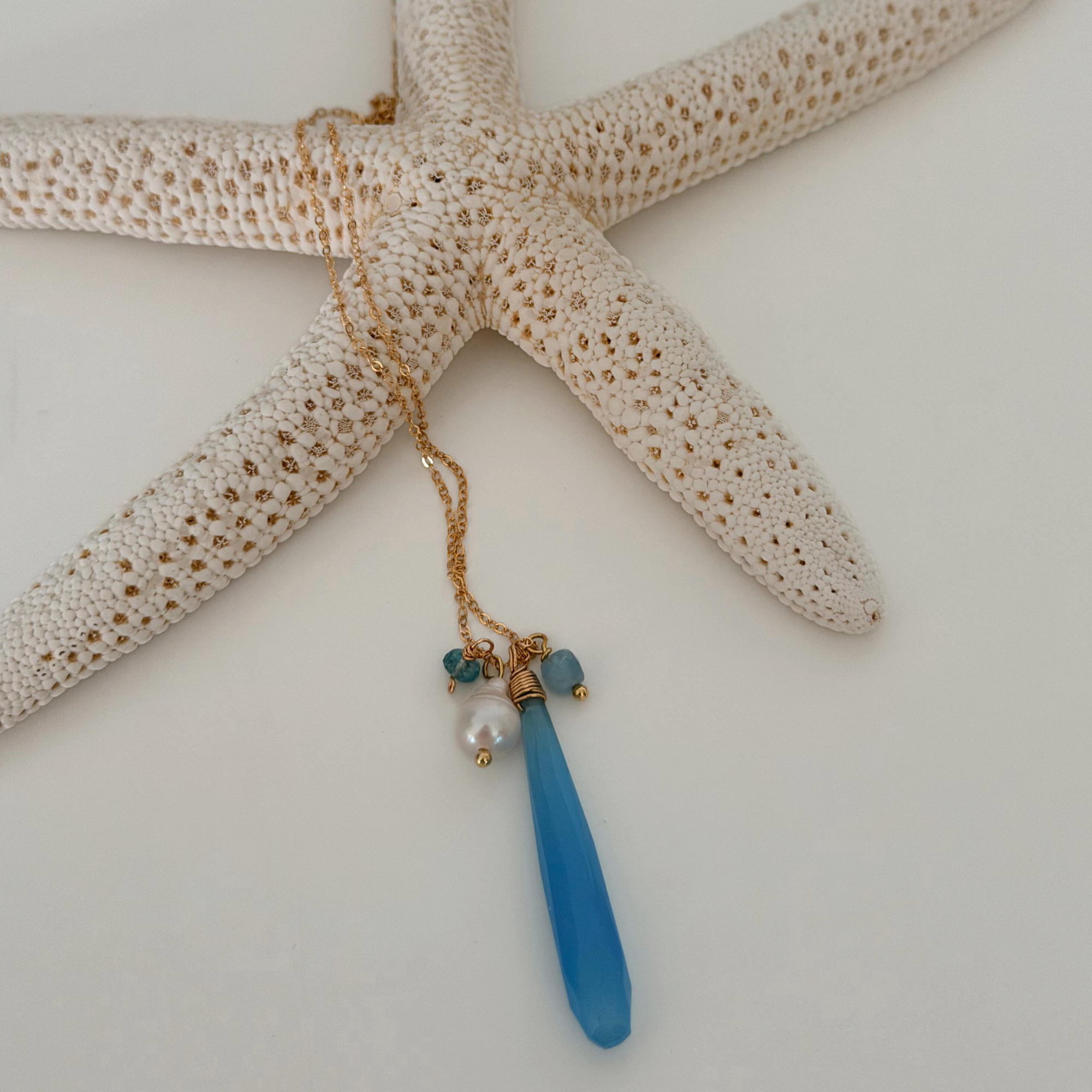 Santorini Teardrop necklace on delicate gold chain 