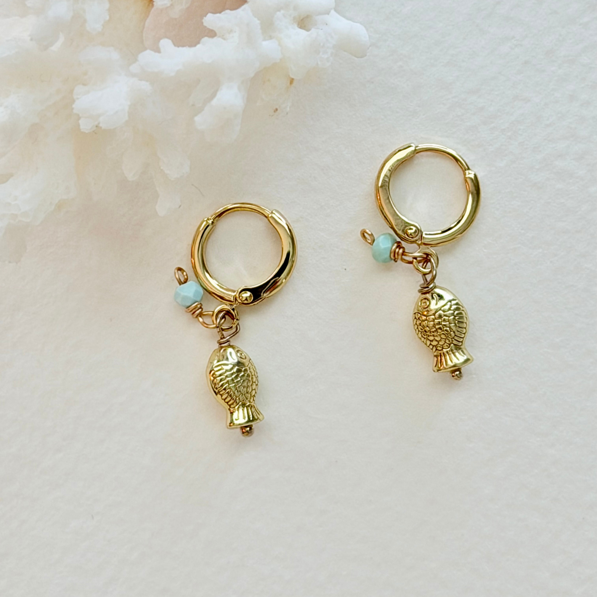 Sea Glass Turquoise Catch of the Day Huggie Earrings