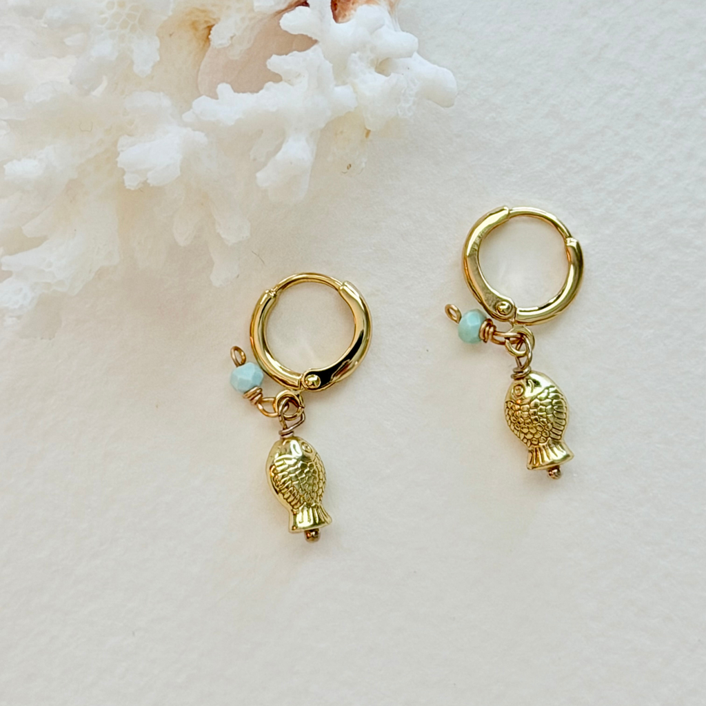 Sea Glass Turquoise Catch of the Day Huggie Earrings
