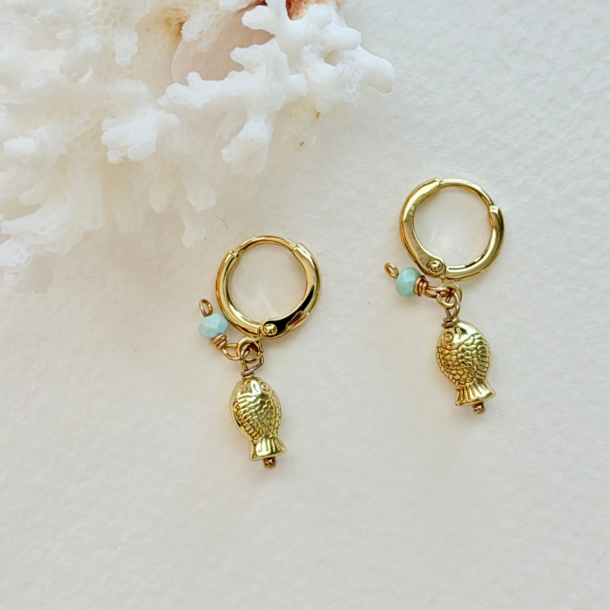 Sea Glass Turquoise Catch of the Day Huggie Earrings
