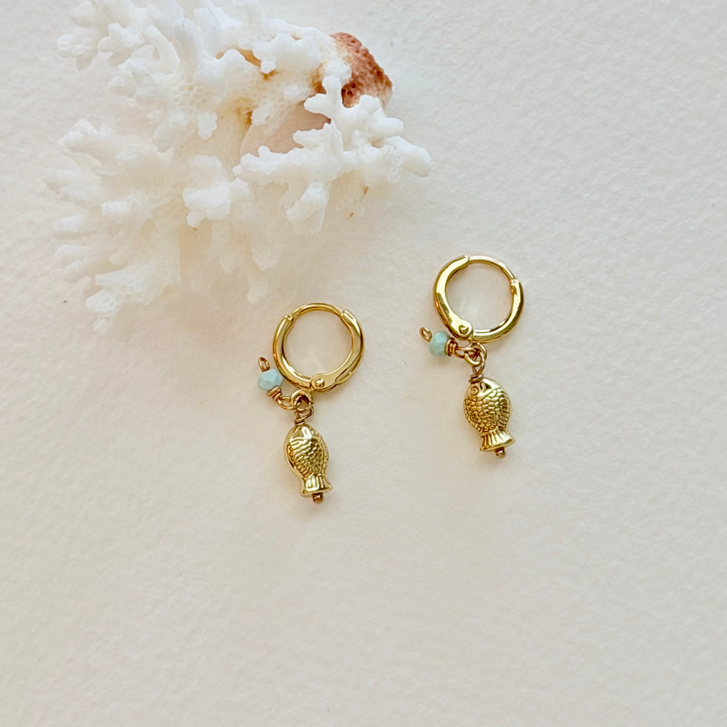 Sea Glass Turquoise Catch of the Day Huggie Earrings