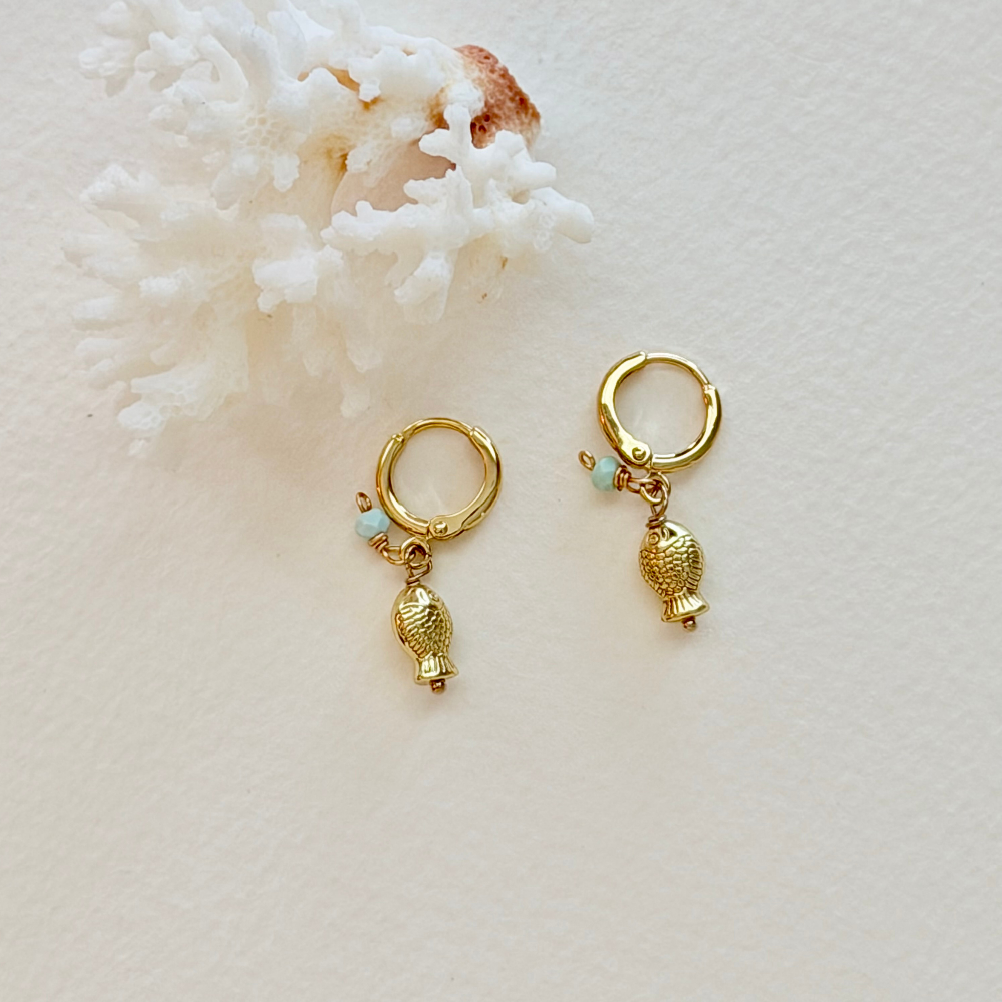 Sea Glass Turquoise Catch of the Day Huggie Earrings