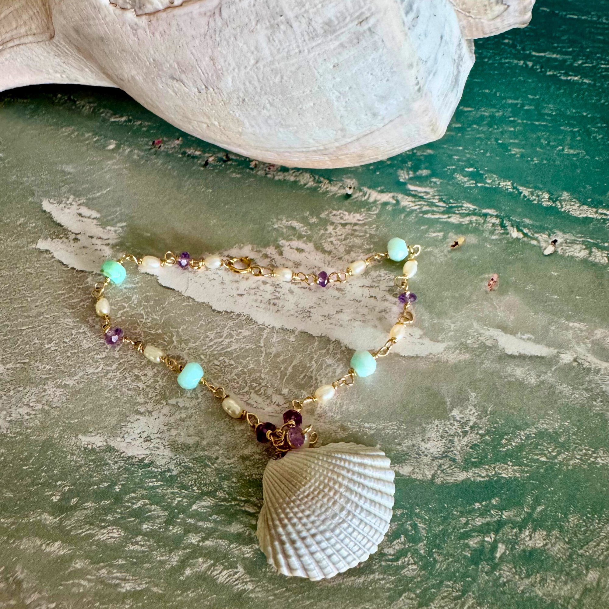 Seashell Charm + Amethyst Bracelet