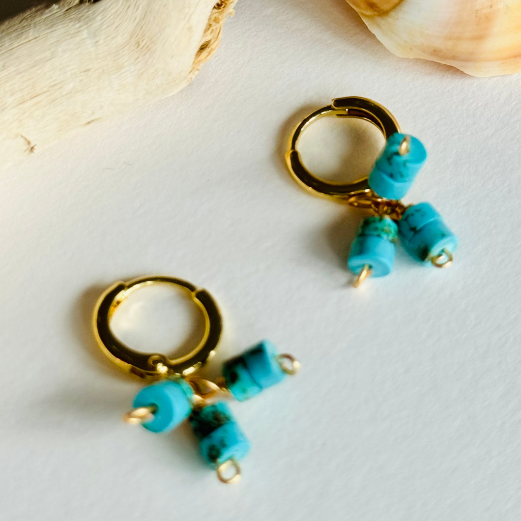 Turquoise Heishi Trio Huggie Earrings