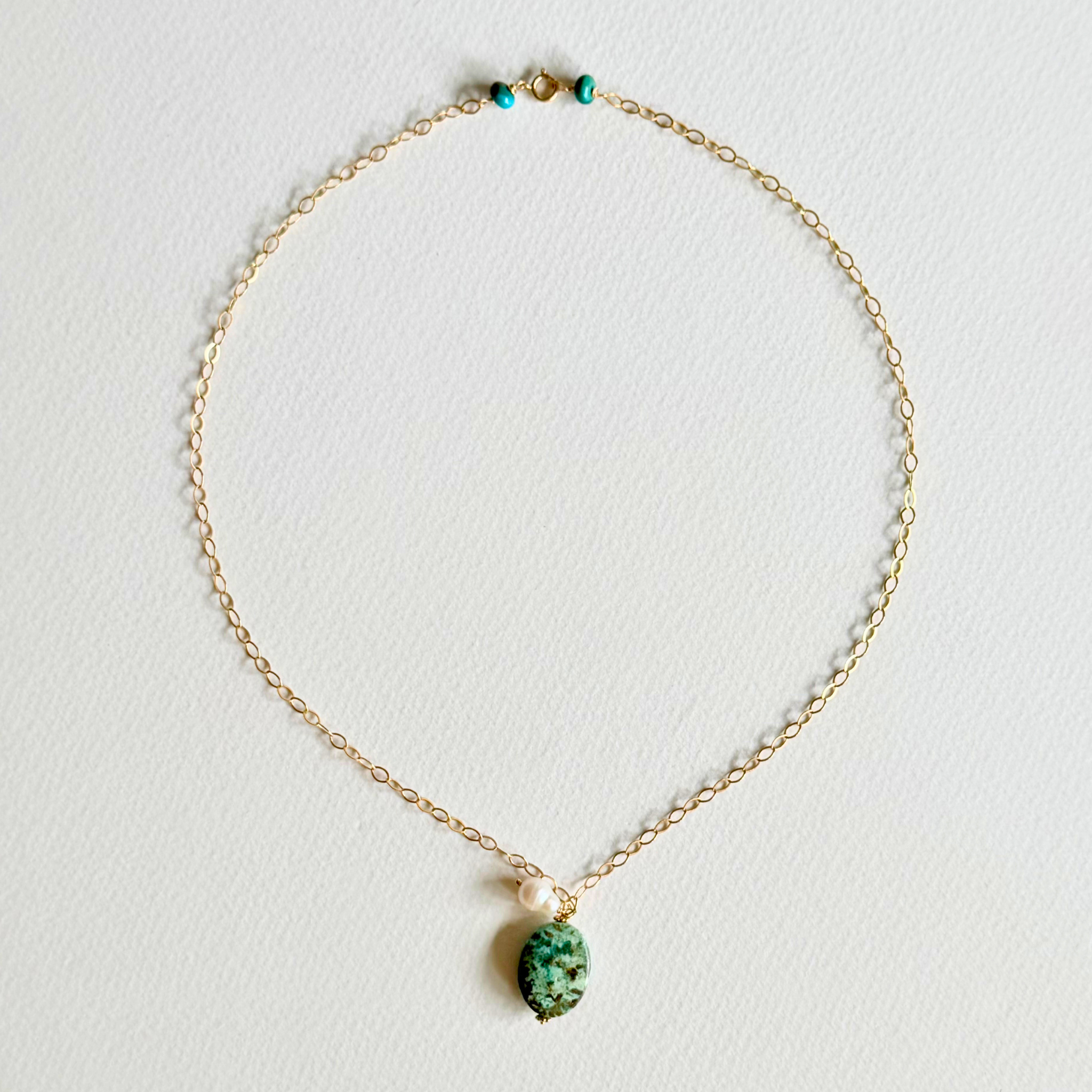 Turquoise + Pearl Pendant Necklace